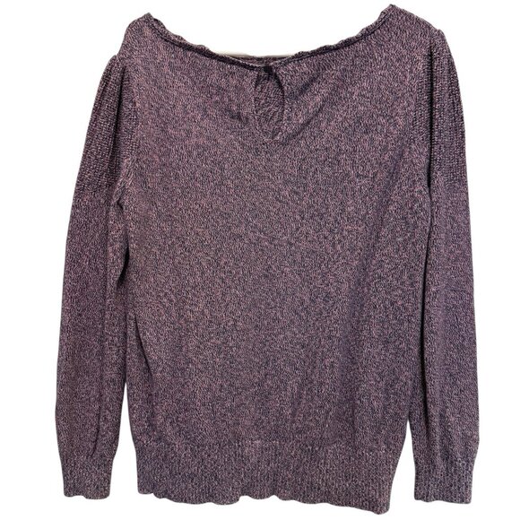 Loft Womens Long Puff Sleeve Sweater L Pink Gray Heathered Scalloped Preppy Boho - Picture 3 of 10